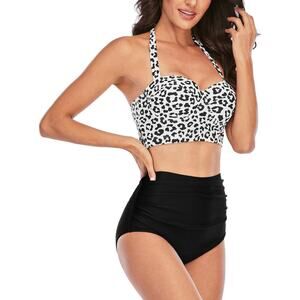 Women Vintage Animal Print High Waisted Bikini Bikini Suit Set Size XXL